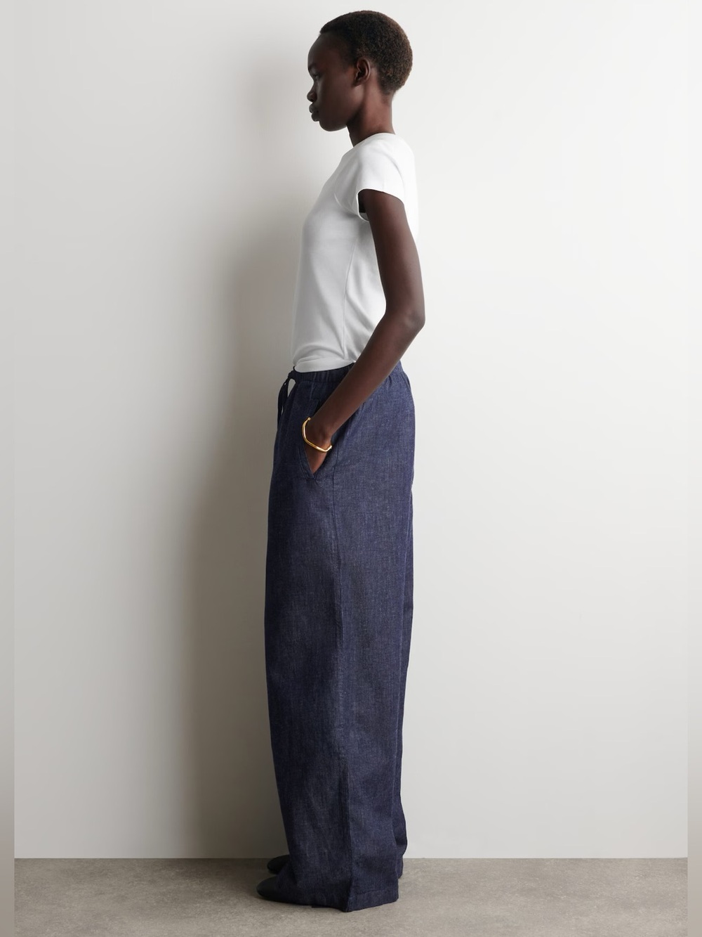 COS DENIM WIDE LEG DRAWSTRING PANTS 6 indigo LINEN BLEND MINIMALIST Casual - Picture 4 of 16
